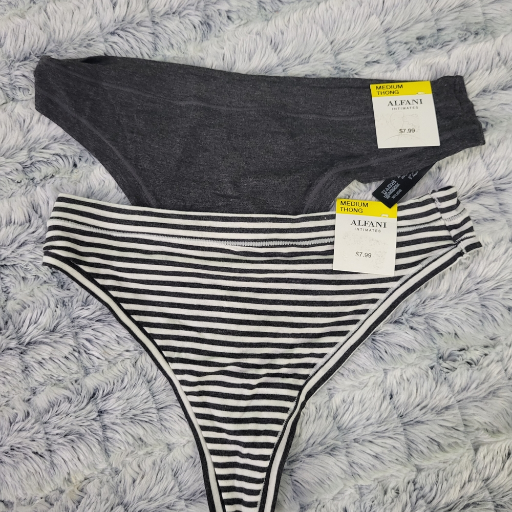 Nwt Lot Of 2 Alfani Thongs - Gray and Striped Medium
